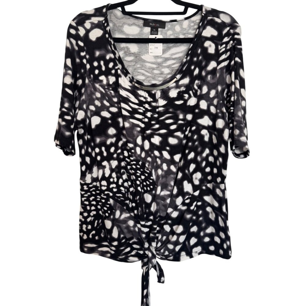 Style & Co Stretchy SIZE XL Black White EUC lIquid Knit 3/4 Sleeve Black White
